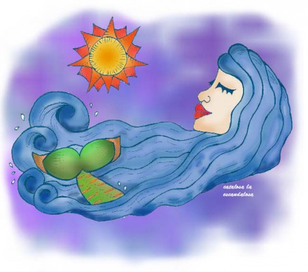 "Pincoya" Ilustración con tiralíneas, pintado en Adobe Photoshop.